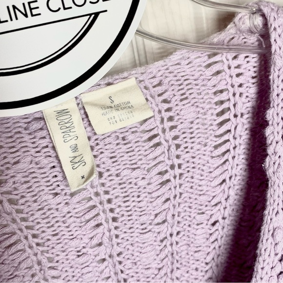 SKY AND SPARROW Women’s Open Weave Sweater Lavender Size S - Picture 6 of 7